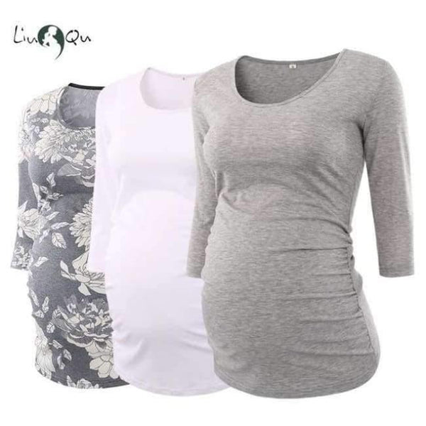 Planet Gates Skin Color / S Women's Blouse Maternity Clothes Side Ruched 3 Quarter Sleeve Maternity Scoop Neck Jersey Top Pregnancy Clothes for Women Tops