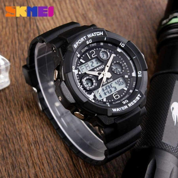 Planet Gates SKMEI Марка 50m Водоустойчиви детски часовници LED Многофункционални Двойно време Кварцови Цифрови Детски Ръчни Часовници Детски Рокля Часовник