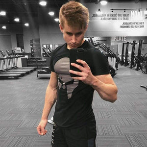 Skull Print Cotton T Shirt Mens Gyms Fitness Slim T-shirt Summer Casual Black Short Sleeve Tee Tops Male Brand Clothing