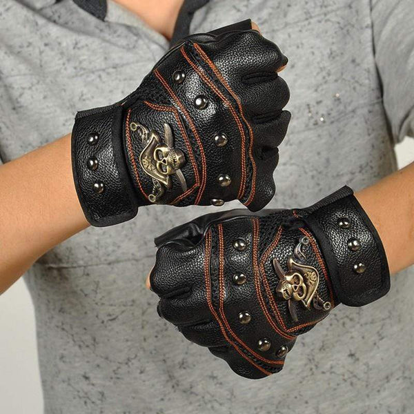Planet Gates Skulls Rivet PU Leather Fingerless Gloves Men Women Fashion Hip Hop Women's Gym Gloves Half Finger Men's Gloves