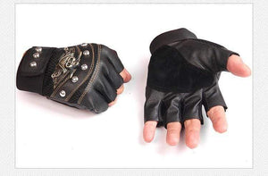 Planet Gates Skulls Rivet PU Leather Fingerless Gloves Men Women Fashion Hip Hop Women's Gym Gloves Half Finger Men's Gloves
