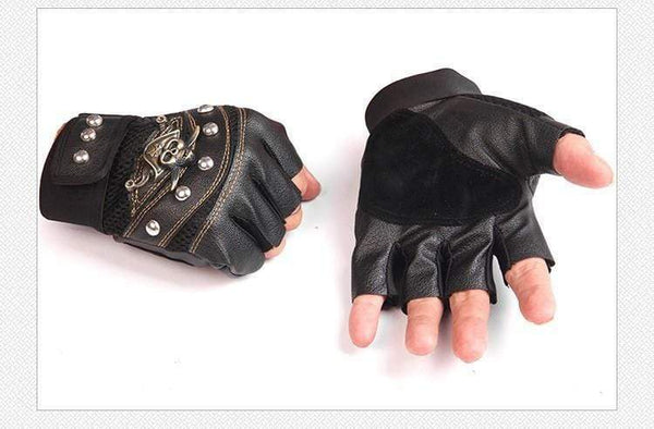 Planet Gates Skulls Rivet PU Leather Fingerless Gloves Men Women Fashion Hip Hop Women's Gym Gloves Half Finger Men's Gloves