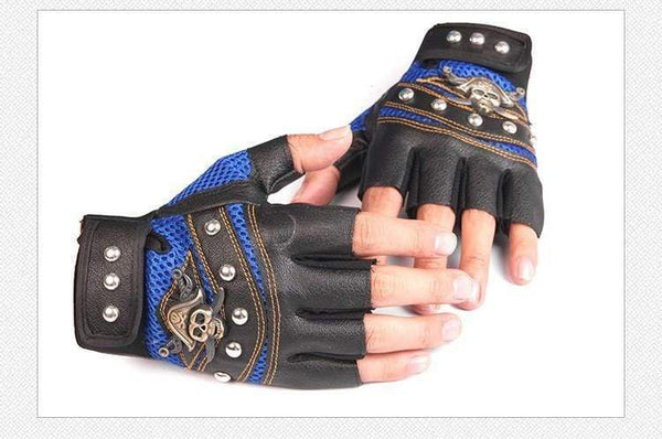 Planet Gates Skulls Rivet PU Leather Fingerless Gloves Men Women Fashion Hip Hop Women's Gym Gloves Half Finger Men's Gloves