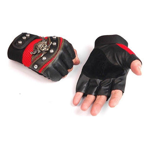 Planet Gates Skulls Rivet PU Leather Fingerless Gloves Men Women Fashion Hip Hop Women's Gym Gloves Half Finger Men's Gloves