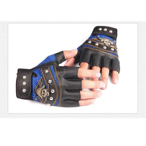 Planet Gates Skulls Rivet PU Leather Fingerless Gloves Men Women Fashion Hip Hop Women's Gym Gloves Half Finger Men's Gloves
