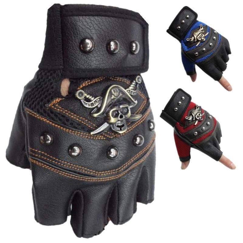 Planet Gates Skulls Rivet PU Leather Fingerless Gloves Men Women Fashion Hip Hop Women's Gym Gloves Half Finger Men's Gloves