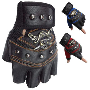 Planet Gates Skulls Rivet PU Leather Fingerless Gloves Men Women Fashion Hip Hop Women's Gym Gloves Half Finger Men's Gloves