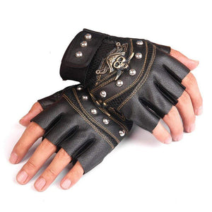 Planet Gates Skulls Rivet PU Leather Fingerless Gloves Men Women Fashion Hip Hop Women's Gym Gloves Half Finger Men's Gloves