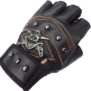 Planet Gates Skulls Rivet PU Leather Fingerless Gloves Men Women Fashion Hip Hop Women's Gym Gloves Half Finger Men's Gloves