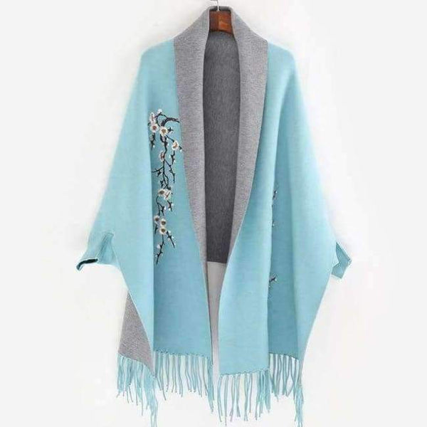 Planet Gates sky blue / 190cmX65cm Design with sleeve Poncho scarf winter warm  cashmere Embroidery Cape tassel Blanket wrapped scarf shawl For Women