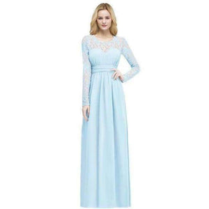 Planet Gates Sky Blue / 2 Demoiselle D'honneur Multi-Colors Long Sleeve Lace Bridesmaid Dresses 2018 Charming Chiffon Wedding Party Dresses Long