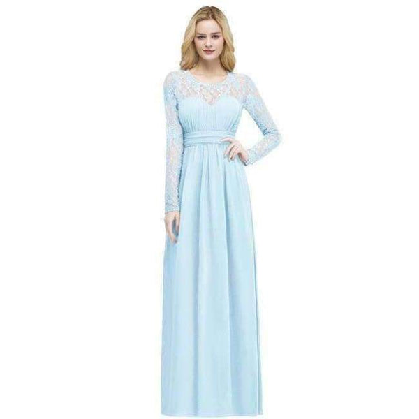 Planet Gates Sky Blue / 2 Demoiselle D'honneur Multi-Colors Long Sleeve Lace Bridesmaid Dresses 2018 Charming Chiffon Wedding Party Dresses Long