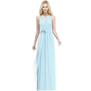 Planet Gates Sky Blue / 2 Purple Halter Neck Bow Tie Bridesmaid Dresses 2018 Cheap Chiffon Wedding Party Dresses Robe Demoiselle D'honneur