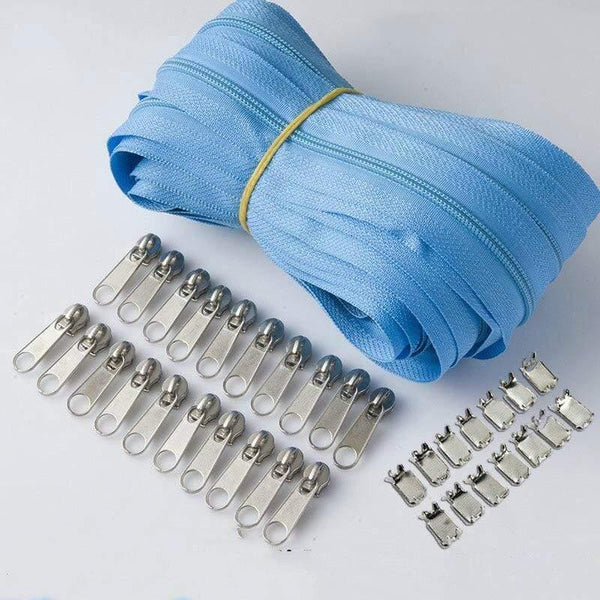 Planet Gates sky blue / 3# / 10M20PCSilder10Stopp Meetee 10/20M Nylon 3# Coil Zipper With Slider & Stopper For Quilt Bags Tent Invisible Clothing Zip Sewing Crafts Accessories