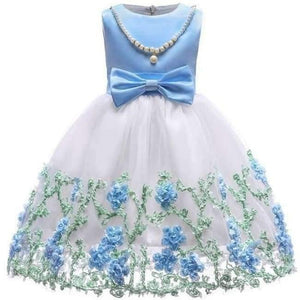 Planet Gates Sky blue 4 / 2T Baby Girl embroidery Silk Princess Dress for Wedding party Kids  Dresses for Toddler Girl Children Fashion Christmas Clothing