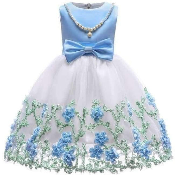 Planet Gates Sky blue 4 / 2T Baby Girl embroidery Silk Princess Dress for Wedding party Kids  Dresses for Toddler Girl Children Fashion Christmas Clothing