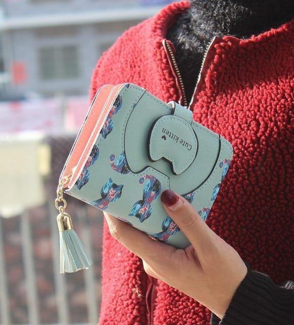 Planet Gates Cartoon cat women wallet printing PU Leather women wallet brand designed coin purse female card holder cute girl wallet