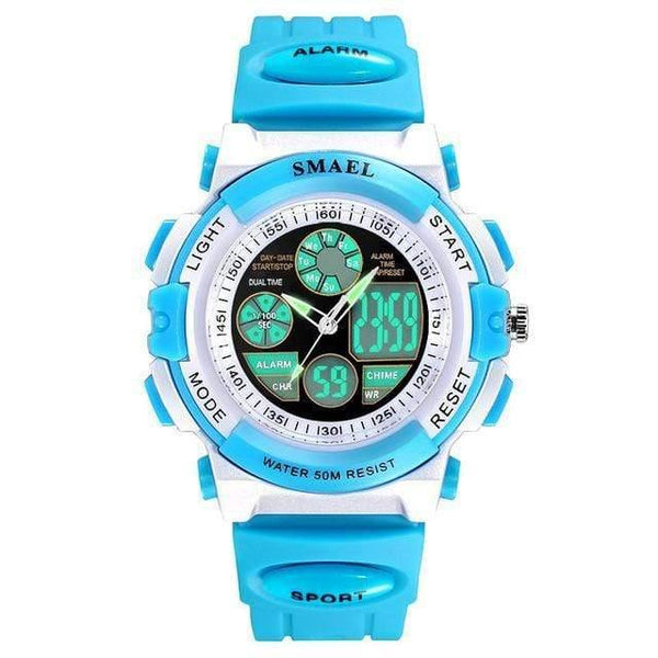 Planet Gates Sky Blue Dual Brand Children Watches For Girls Digital Lcd 50m Waterproof Wristwatches Led Student Gift