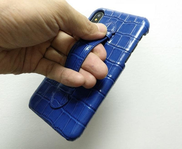Planet Gates Sky Blue / For iPhone X Leather Hand Strap Holder Case For iPhone X XS Max Cell Phone Luxury Crocodile Thin Slim Hard Cover Solque