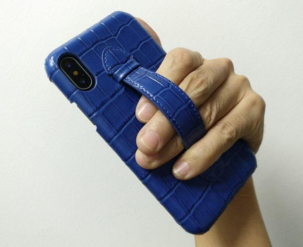 Planet Gates Sky Blue / For iPhone X Leather Hand Strap Holder Case For iPhone X XS Max Cell Phone Luxury Crocodile Thin Slim Hard Cover Solque