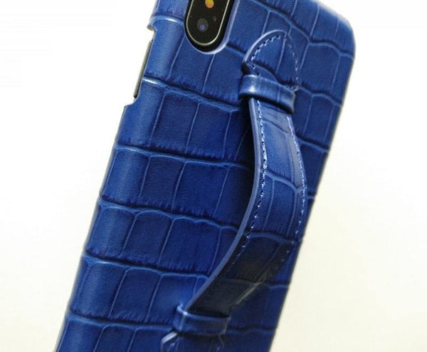 Planet Gates Sky Blue / For iPhone X Leather Hand Strap Holder Case For iPhone X XS Max Cell Phone Luxury Crocodile Thin Slim Hard Cover Solque