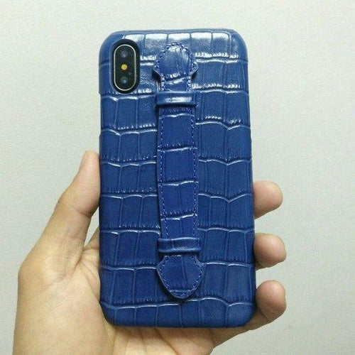 Planet Gates Sky Blue / For iPhone X Leather Hand Strap Holder Case For iPhone X XS Max Cell Phone Luxury Crocodile Thin Slim Hard Cover Solque
