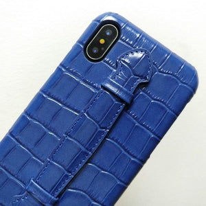 Planet Gates Sky Blue / For iPhone X Leather Hand Strap Holder Case For iPhone X XS Max Cell Phone Luxury Crocodile Thin Slim Hard Cover Solque