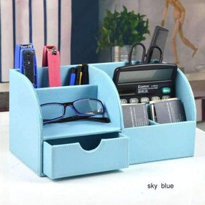 Planet Gates sky blue Multifunctional Wooden Leather Office Desk Stationery Pen Pencil Holder Case pen box Desktop Organizer accessories 201B