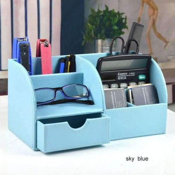 Planet Gates sky blue Multifunctional Wooden Leather Office Desk Stationery Pen Pencil Holder Case pen box Desktop Organizer accessories 201B