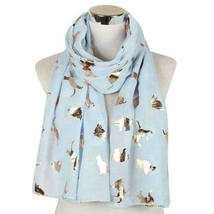 Planet Gates Sky Blue New Design Fashion Shiny Pink Grey Navy Color Foil Gold Metallic Cat Scarf Wrap Shawl Foulard Ladies Mother Gifts