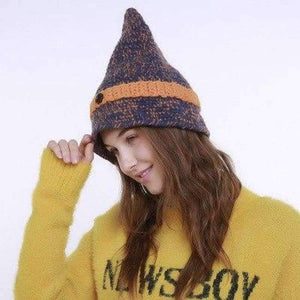 Planet Gates Sky Blue / One Size Mingjiebihuo New small pointed button wool hat ladies autumn and winter handmade knit hat point witch hat women girls