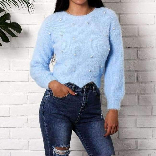 Planet Gates Sky Blue / One Size Sweaters Women     2018 Autumn Winter Newest Long Sleeve Jumper Ladies Pullovers Irregular Mohair Sweater Blue