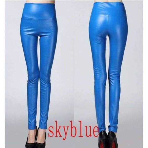 Planet Gates sky blue / S Autumn winter Women legging skinny PU leather pencil Leggings slim faux Leather Pants female fashion thick fleece trousers