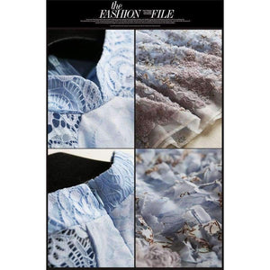 Planet Gates Sky Blue / S Mandarin Collar Dress Luxury Women Appliques Embroidery Short Sleeve Summer Lace Dress Event For Party Wedding NS416