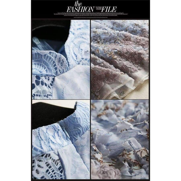 Planet Gates Sky Blue / S Mandarin Collar Dress Luxury Women Appliques Embroidery Short Sleeve Summer Lace Dress Event For Party Wedding NS416