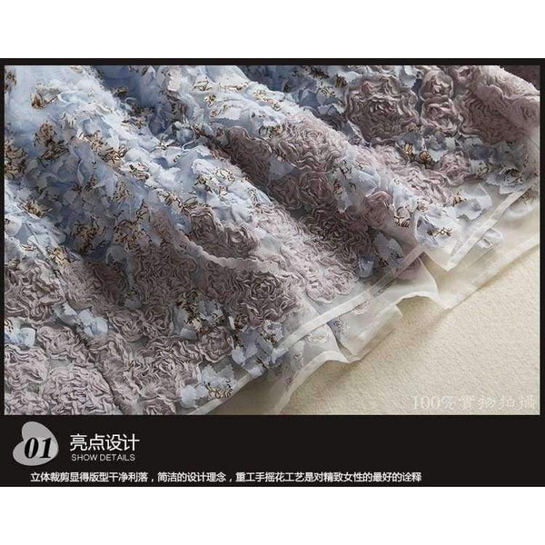 Planet Gates Sky Blue / S Mandarin Collar Dress Luxury Women Appliques Embroidery Short Sleeve Summer Lace Dress Event For Party Wedding NS416