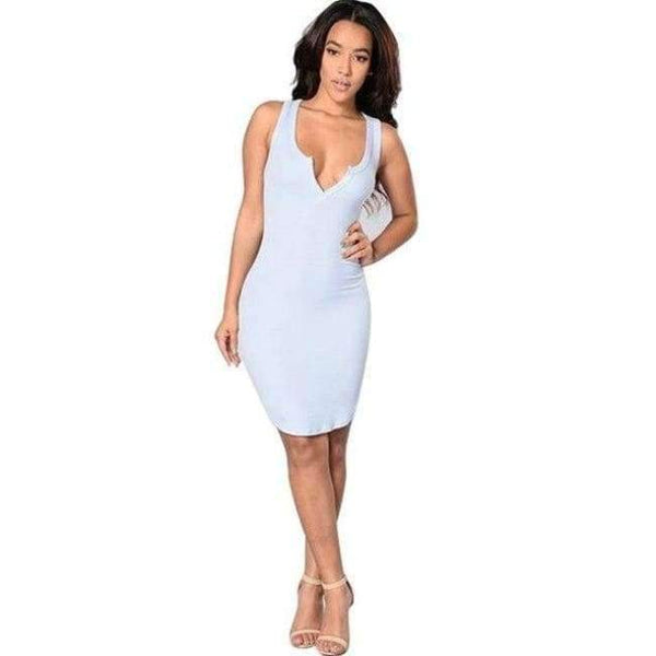 Planet Gates Sky Blue / S V Neck Women Party Dresses Fashion Sexy Split Tank Mini Dresses For Women 2017 Club Event Solid Sheath Women Summer Dresses