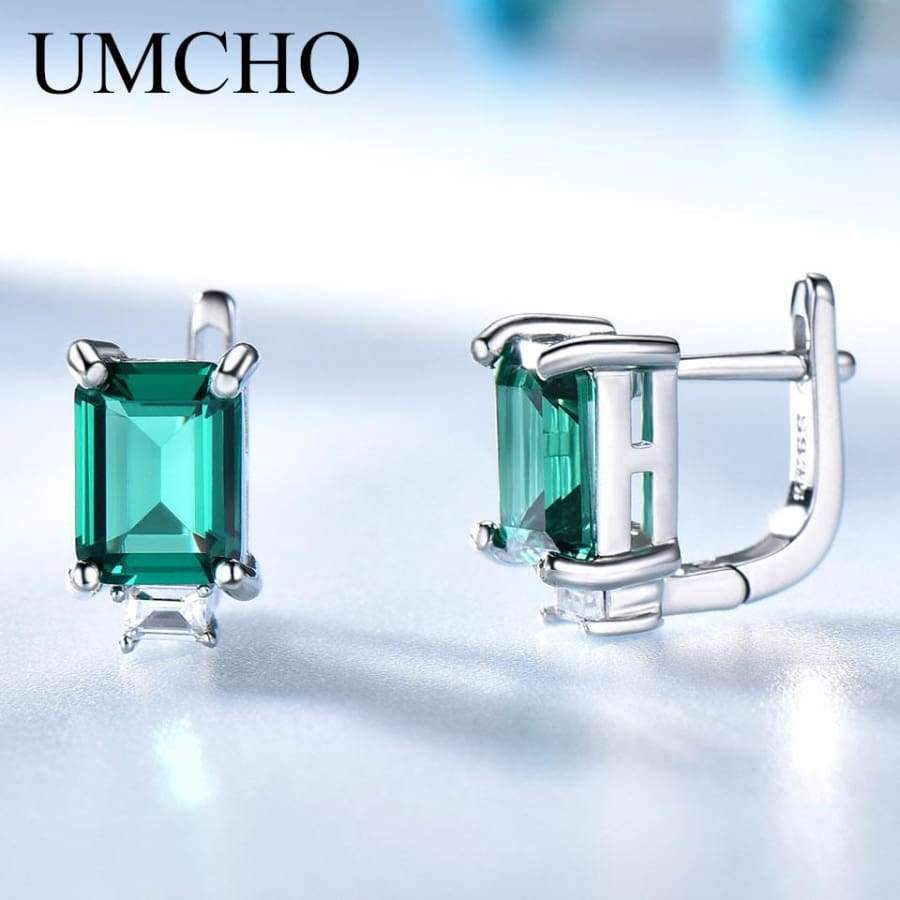 Planet Gates Sky Blue Topaz UMCHO Solid Genuine 925 Sterling Silver Earrings Gemstone Created Emerald Clip Earrings For Female Wedding Gifts Fine Jewelry