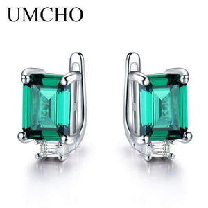 Planet Gates Sky Blue Topaz UMCHO Solid Genuine 925 Sterling Silver Earrings Gemstone Created Emerald Clip Earrings For Female Wedding Gifts Fine Jewelry