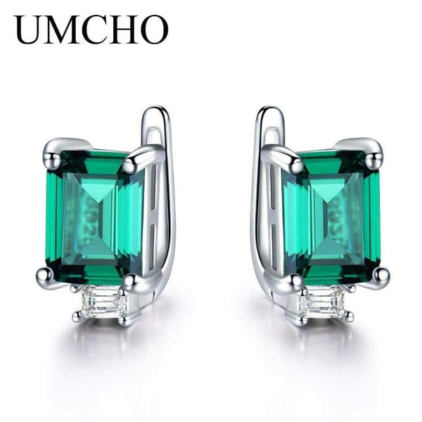 Planet Gates Sky Blue Topaz UMCHO Solid Genuine 925 Sterling Silver Earrings Gemstone Created Emerald Clip Earrings For Female Wedding Gifts Fine Jewelry
