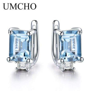 Planet Gates Sky Blue Topaz UMCHO Solid Genuine 925 Sterling Silver Earrings Gemstone Created Emerald Clip Earrings For Female Wedding Gifts Fine Jewelry