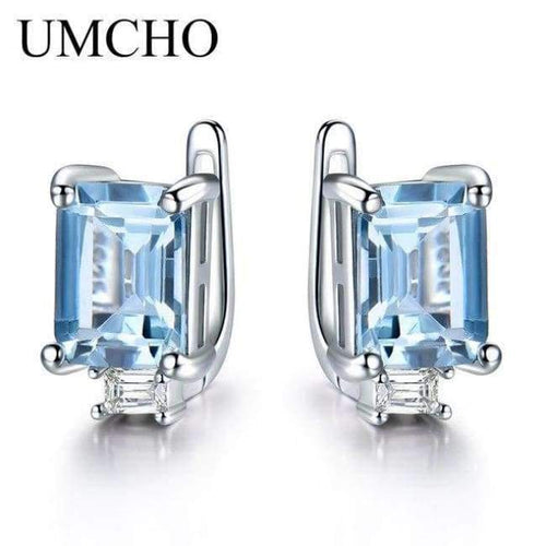 Planet Gates Sky Blue Topaz UMCHO Solid Genuine 925 Sterling Silver Earrings Gemstone Created Emerald Clip Earrings For Female Wedding Gifts Fine Jewelry