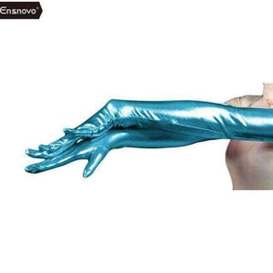 Planet Gates skyblue / 22inch Ensnovo Women Spandex Polyester Black Shiny Metallic 22" Long Sleeve Cosplay Costumes Wet Look Opera Length Evening Gloves