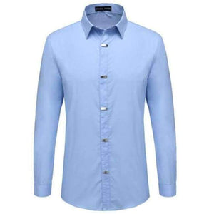 Planet Gates Skyblue / China M 50kgto55kg VISADA JAUNA Men's Shirts 2017 Autumn New Arrival British Style Casual Long Sleeve Solid Male Business Slim Fit Shirt 4XL N511
