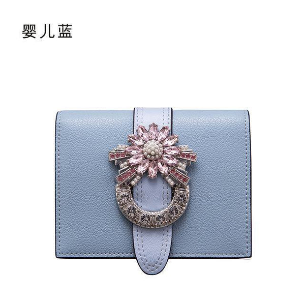 Planet Gates Skyblue Women Wallet Luxury Designer Diamonds Short Purse Wallet Female Card Holder Purses Coin Wallets Carteira Feminina