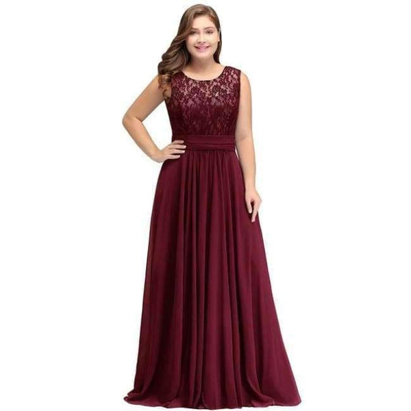 Planet Gates Sleeveless Burgundy / 6 Party evening dresses 2018 Mother of the Bride dresses Chiffon Lace Plus size Long Evening gown Backless dress with Bow