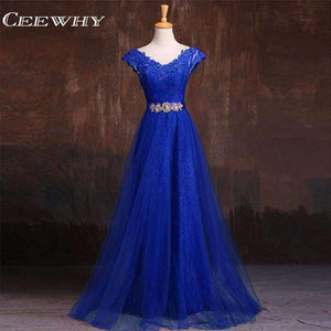 Planet Gates Sleeveless Lace Formal Dress Blue Evening Dress A-Line Prom Party Dress Solid Crystal Evening Gowns Vestido de Festa