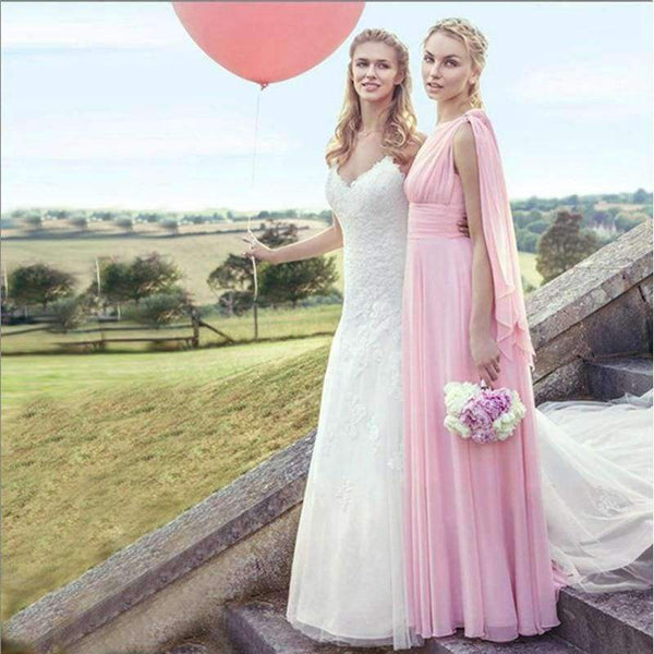 Planet Gates Sleeveless Long Bridesmaid Dresses  Ruffles Chiffon a-Line Vestido De Madrinha De Casamento Longo