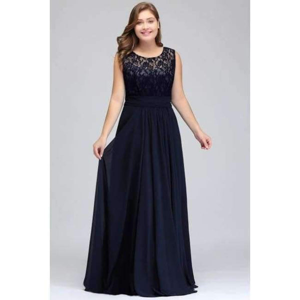 Planet Gates Sleeveless Navy Blue / 14 Party evening dresses 2018 Mother of the Bride dresses Chiffon Lace Plus size Long Evening gown Backless dress with Bow