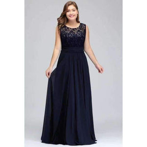 Bridesmaid Dresses Under 50$ Floor Length Lace Plus Size Bridesmaid Dress Vestido De Madrinha De Casamento Longo - Sleeveless Navy Blue / 6